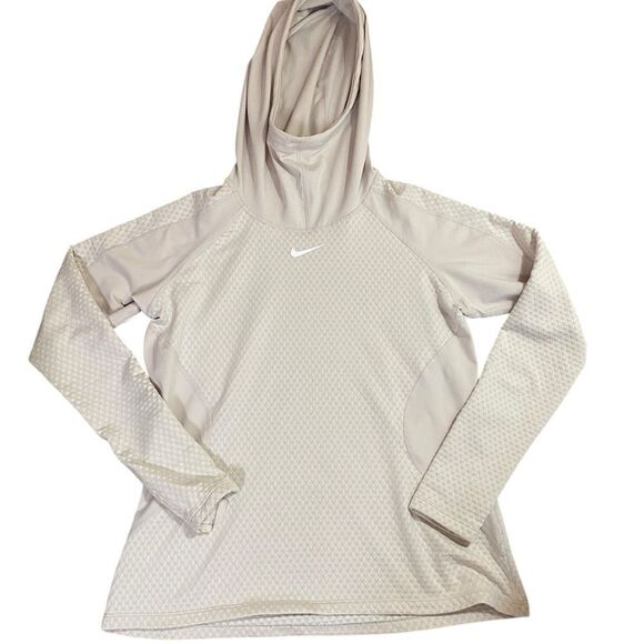 Nike Pro Hyperwarm L long sleeve Athletic top Cream Thumb loop Hooded - Picture 2 of 7